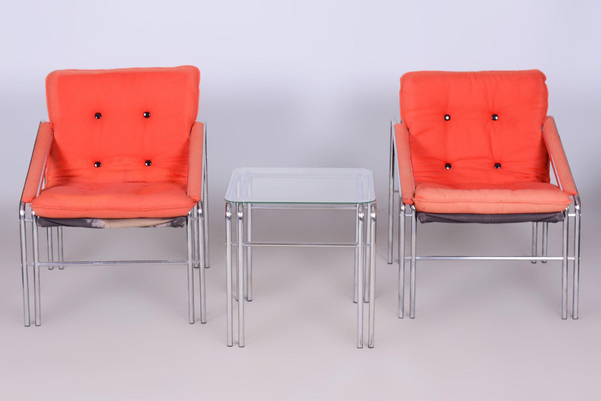 Ensemble de sièges d'origine du 20ème siècle avec table, chrome, verre, Slovaquie, 1970 Bon état - En vente à Brandys nad Labem, Středočeský kraj