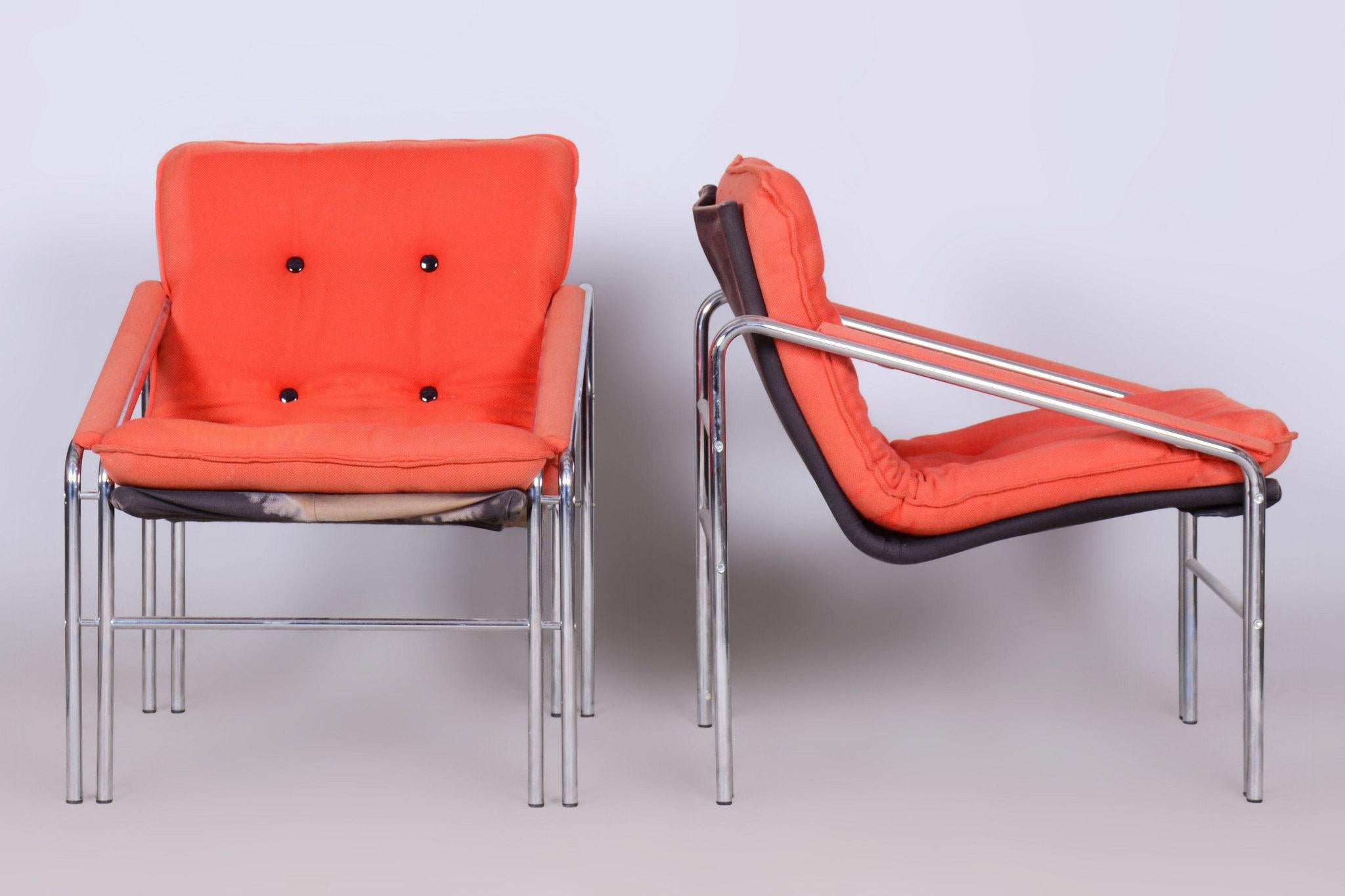 20ième siècle Ensemble de sièges d'origine du 20ème siècle avec table, chrome, verre, Slovaquie, 1970 en vente