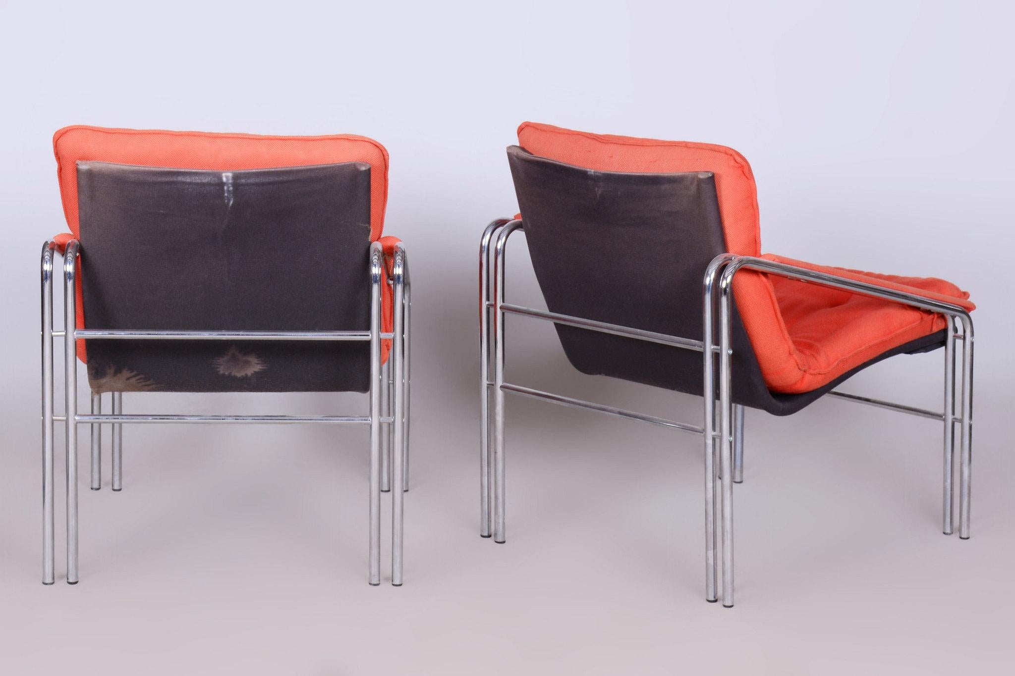 Acier Ensemble de sièges d'origine du 20ème siècle avec table, chrome, verre, Slovaquie, 1970 en vente