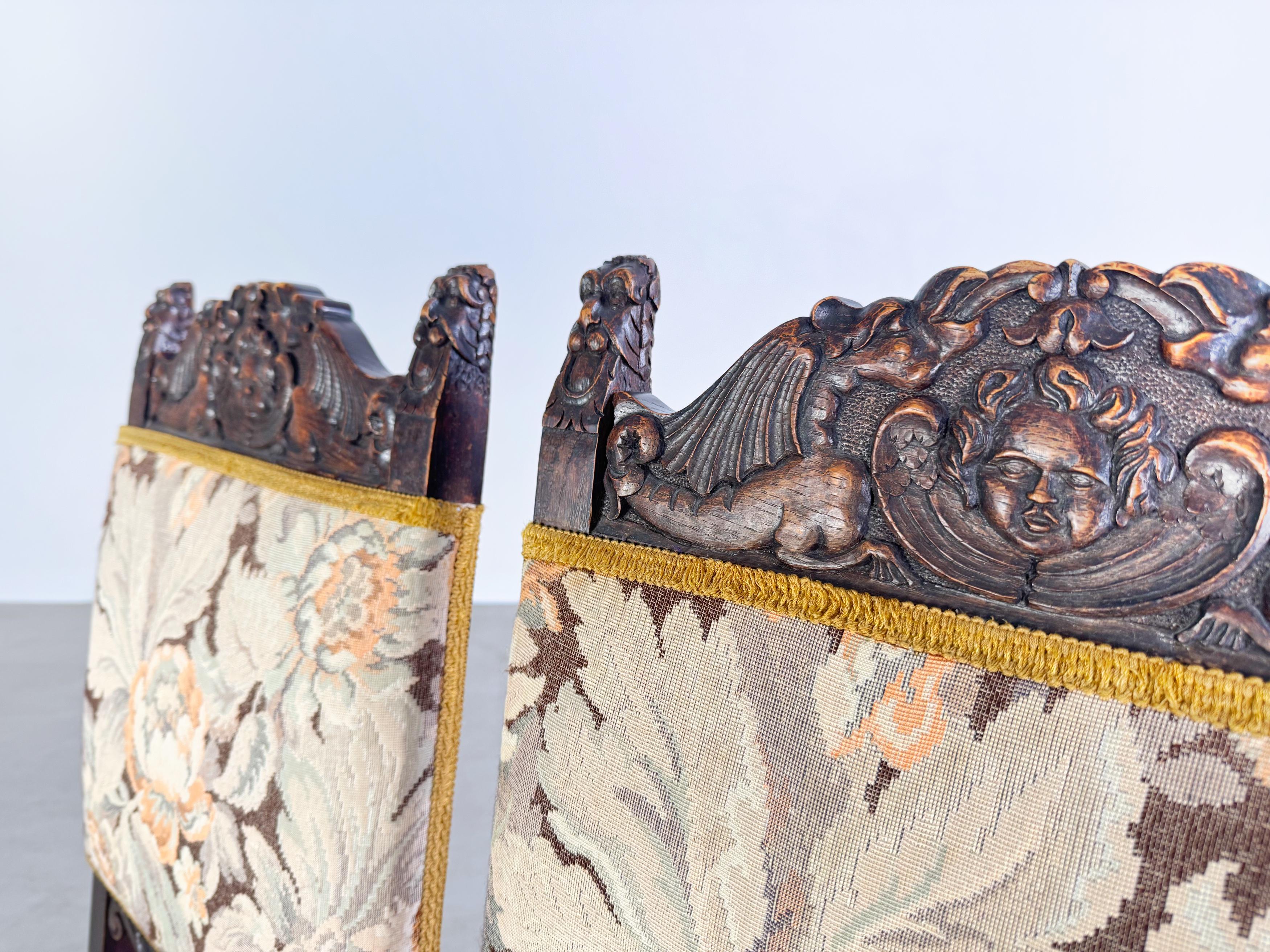 Originale 2er Set Neobarock Stühle Antik Holz Schnitzerei floreale In condizioni buone in vendita a Berlin, DE