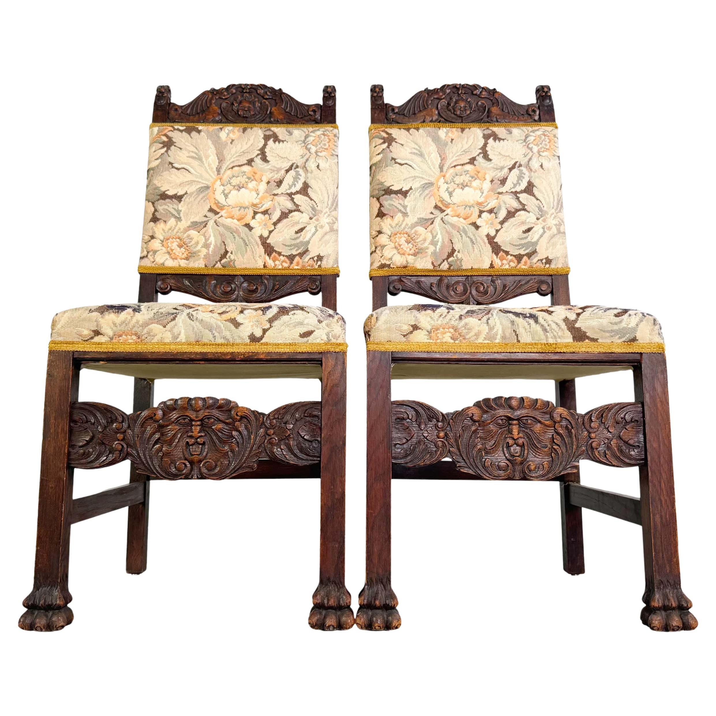 Original 2er Set Neobarock Stühle Antik Holz Schnitzerei floral