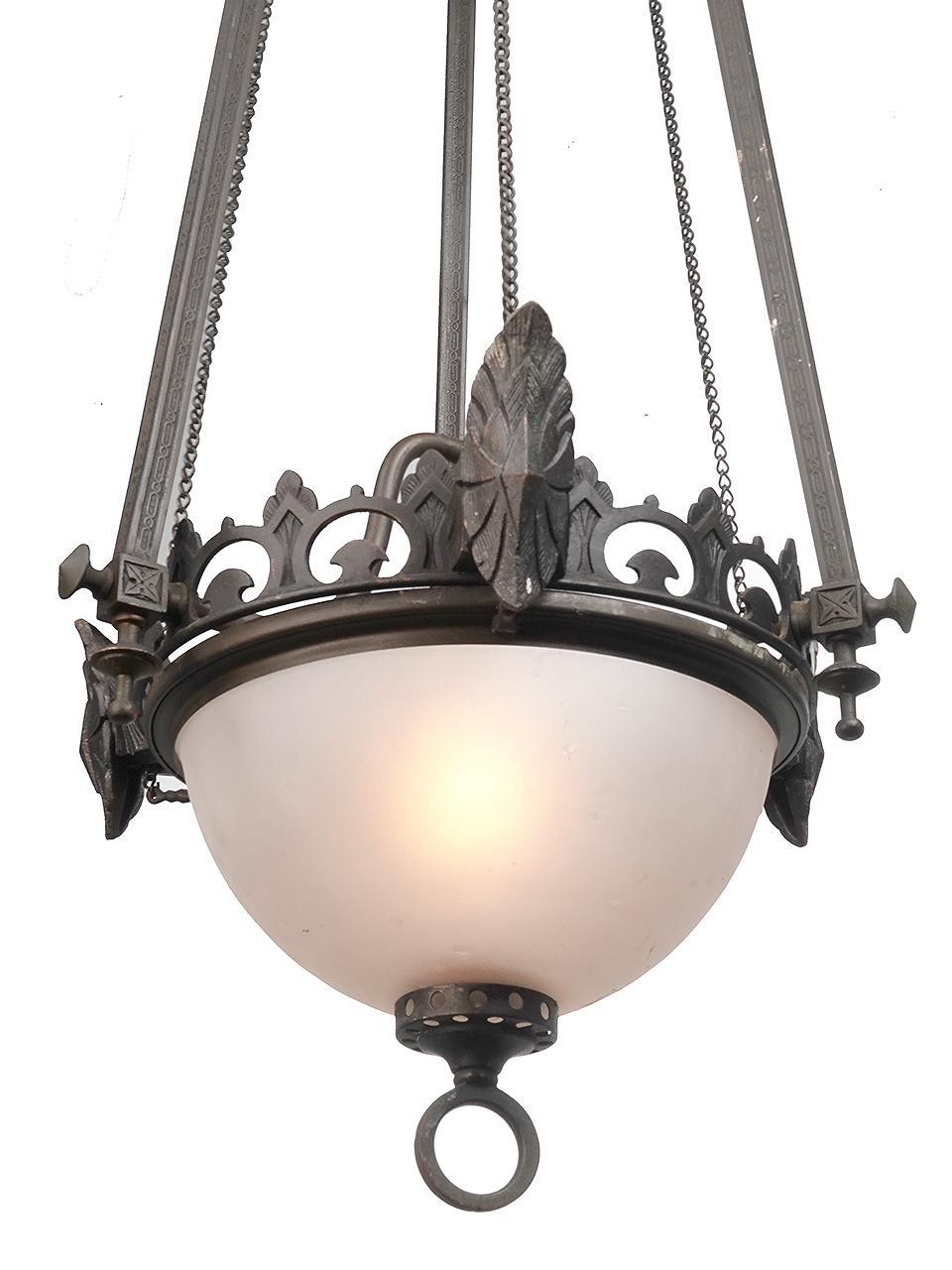 Original 3 Chain Pull Down Gas Lamp, Newly Wired In Good Condition In Peekskill, NY