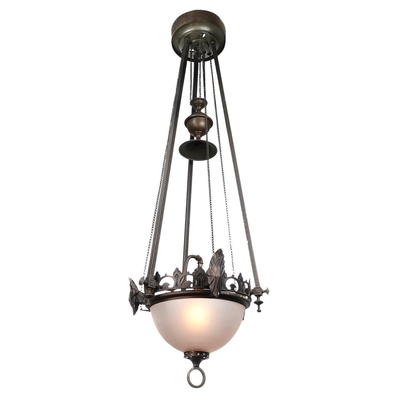 Original 3 Chain Pull Down Gas Lamp, Newly Wired