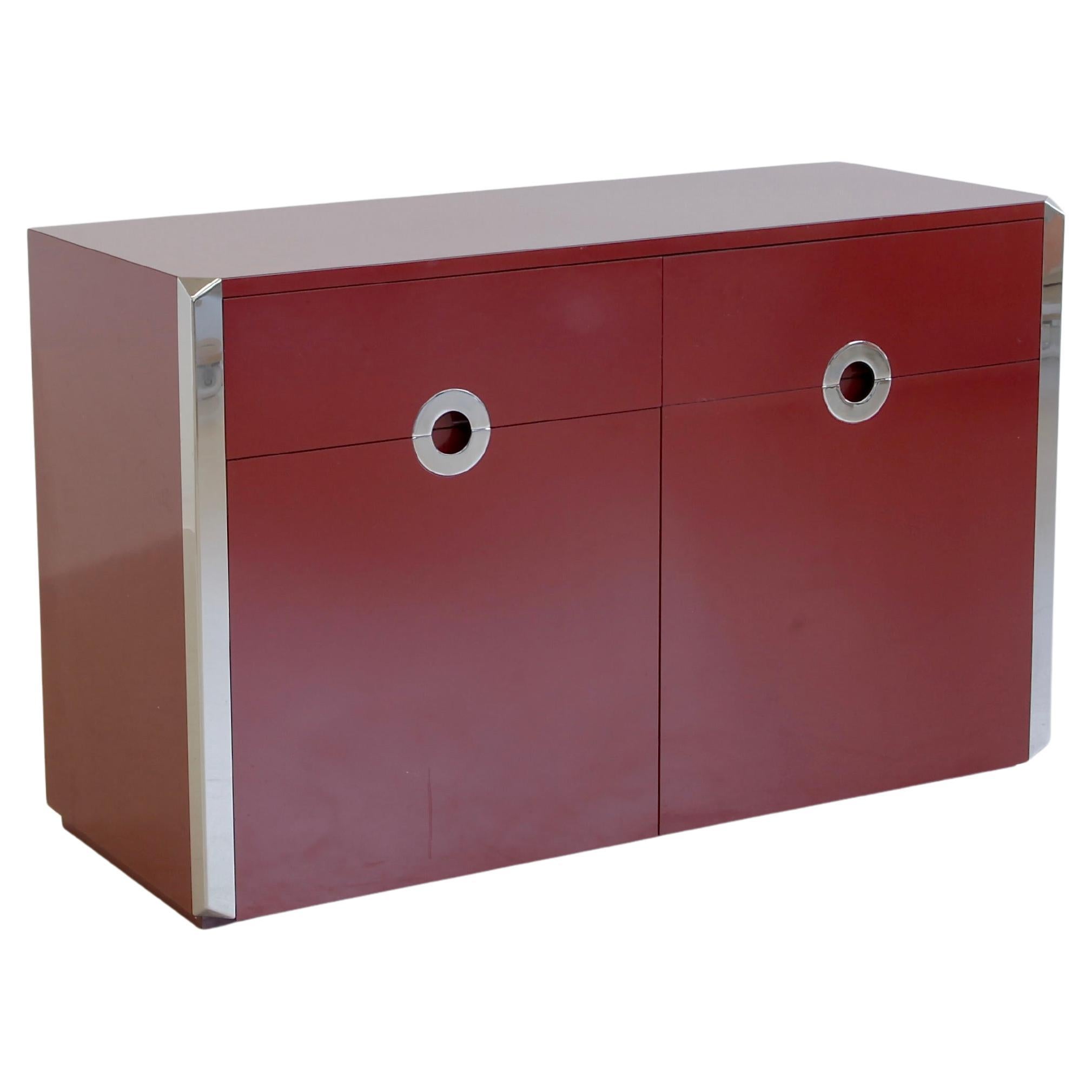 Aparador original de 3 puertas con superficie laminada roja de Willy RIZZO, Sabot 1972 en venta