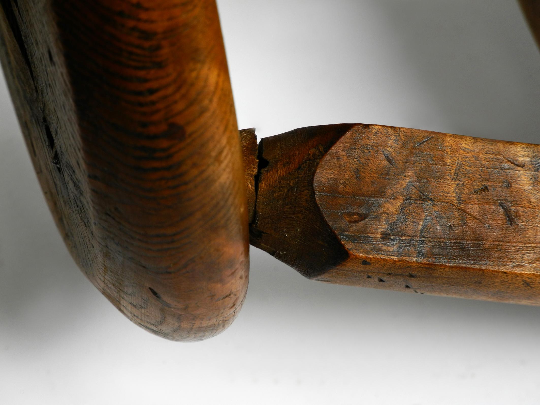 Original 30s French industrial swivel stool made of heavy oak 13