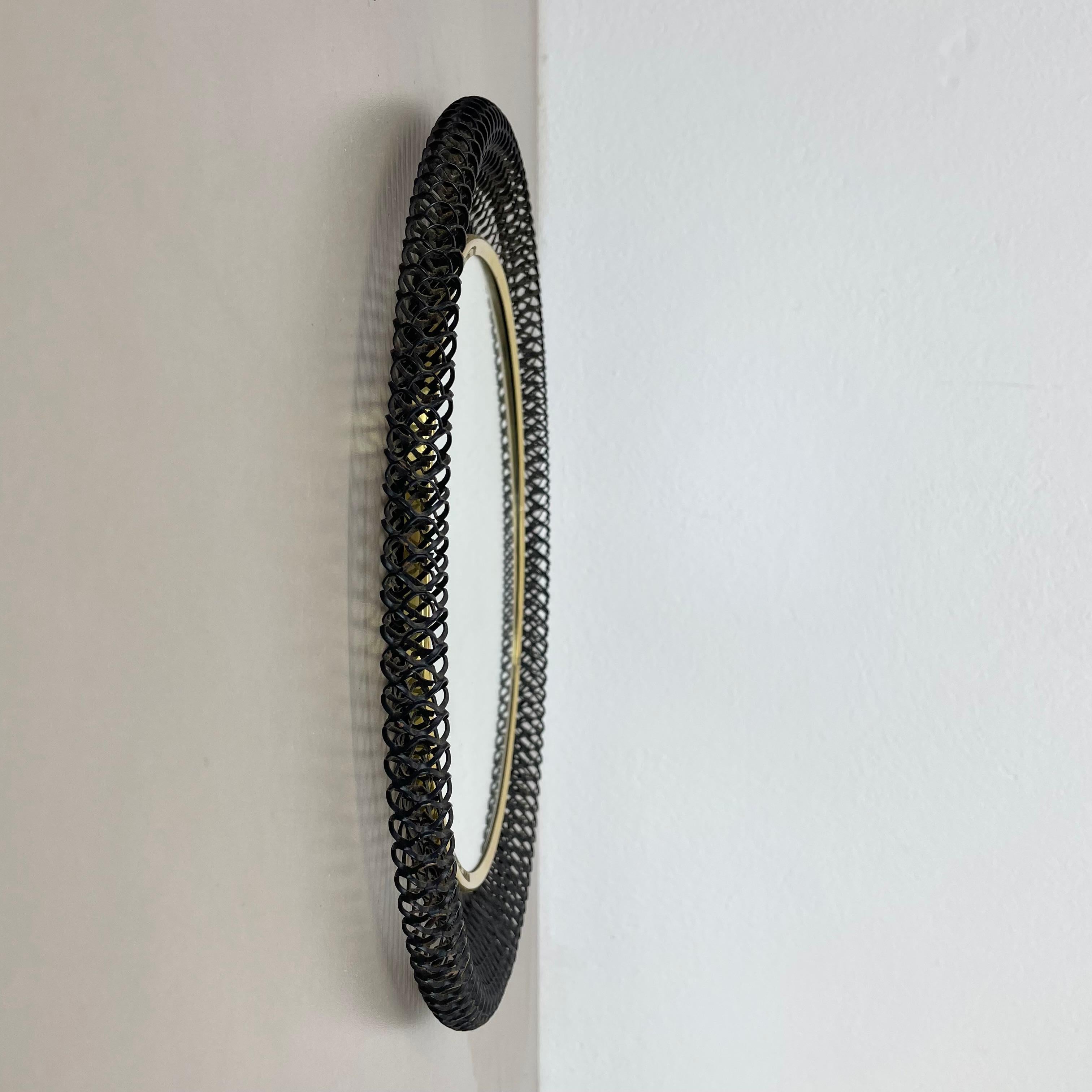 Mid-Century Modern Original 34cm French Mategot Style Bauhaus Metal Wall Mirror, France 1950s For Sale