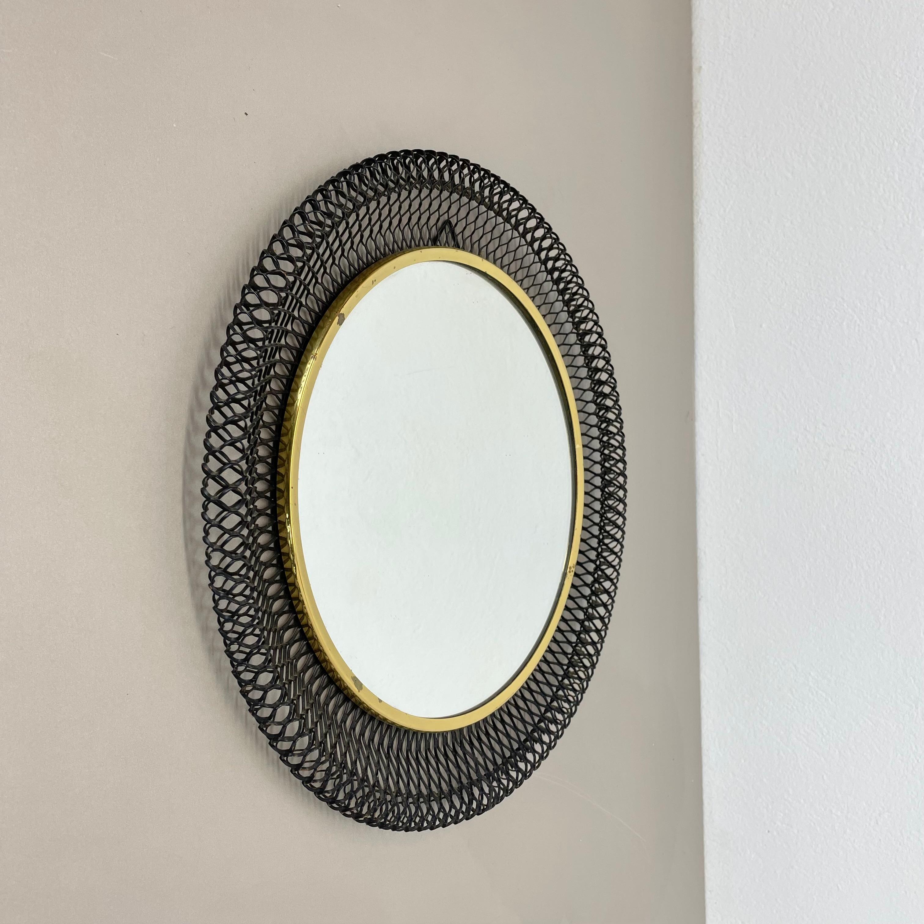 Original 34cm French Mategot Style Bauhaus Metal Wall Mirror, France 1950s In Good Condition For Sale In Kirchlengern, DE