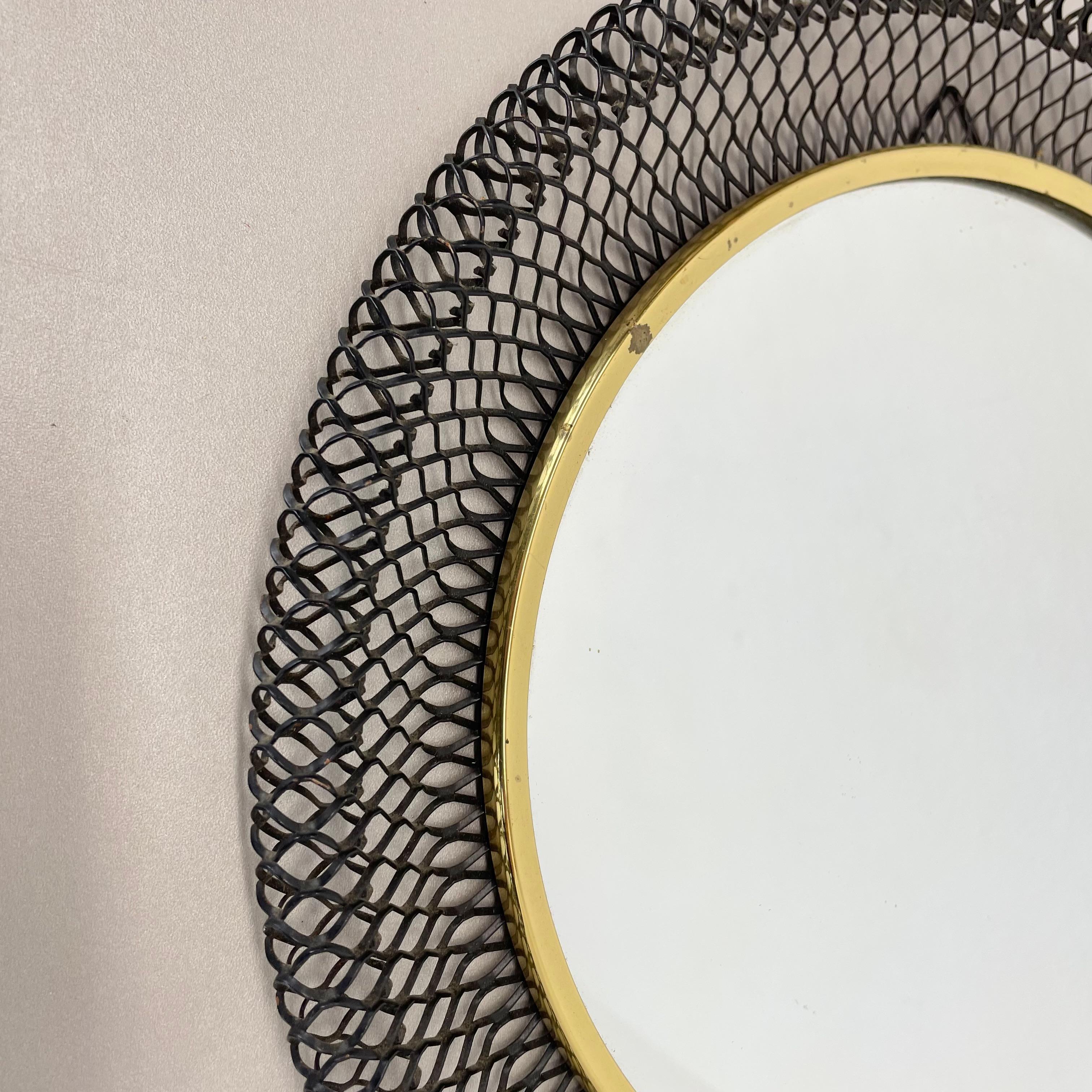 Original 34cm French Mategot Style Bauhaus Metal Wall Mirror, France 1950s For Sale 1