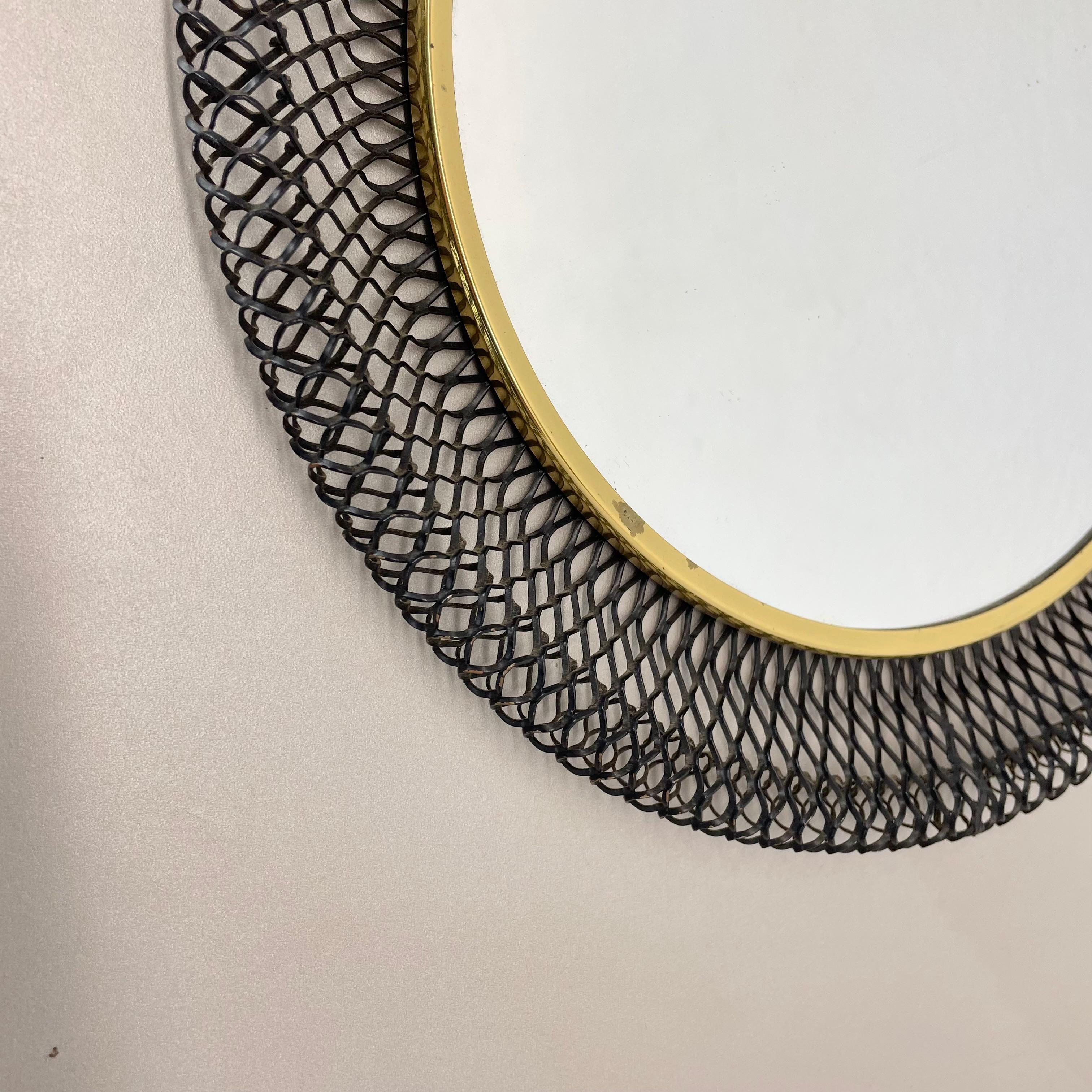 Original 34cm French Mategot Style Bauhaus Metal Wall Mirror, France 1950s For Sale 2