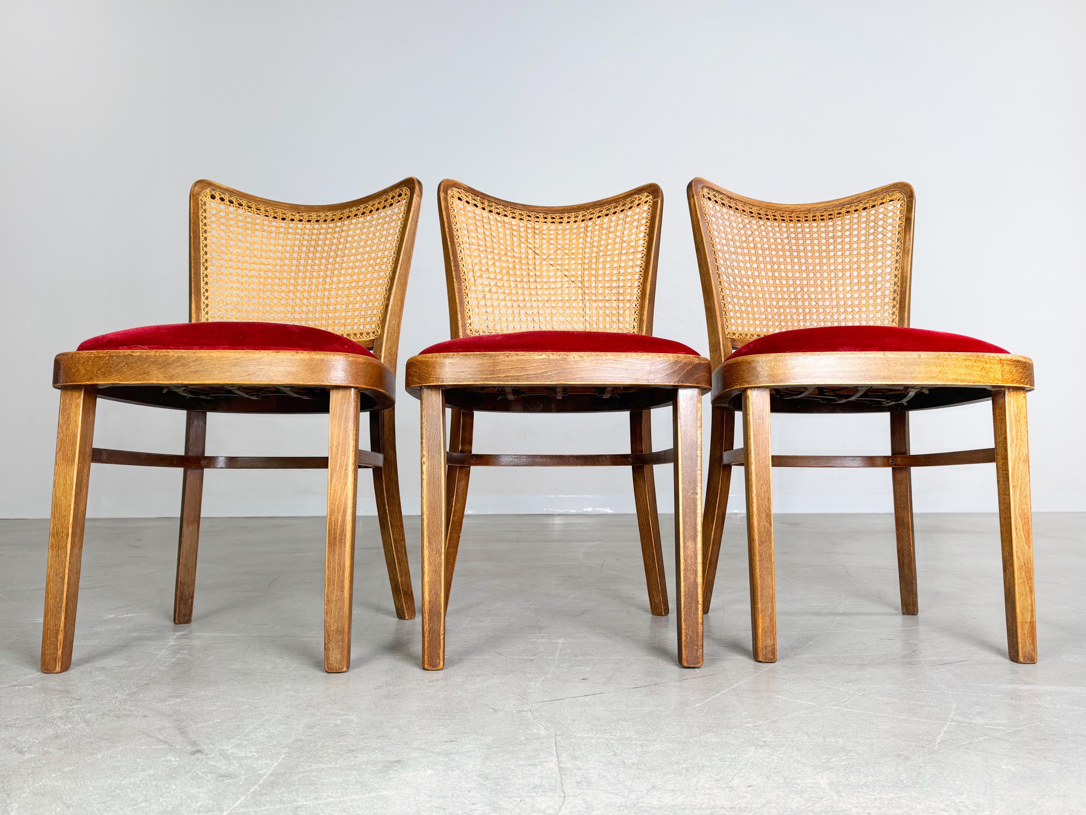 Mid-Century Modern Original 3er Set Thonet A811/1 Stühle Josef Hoffmann 1951 gepolstert For Sale