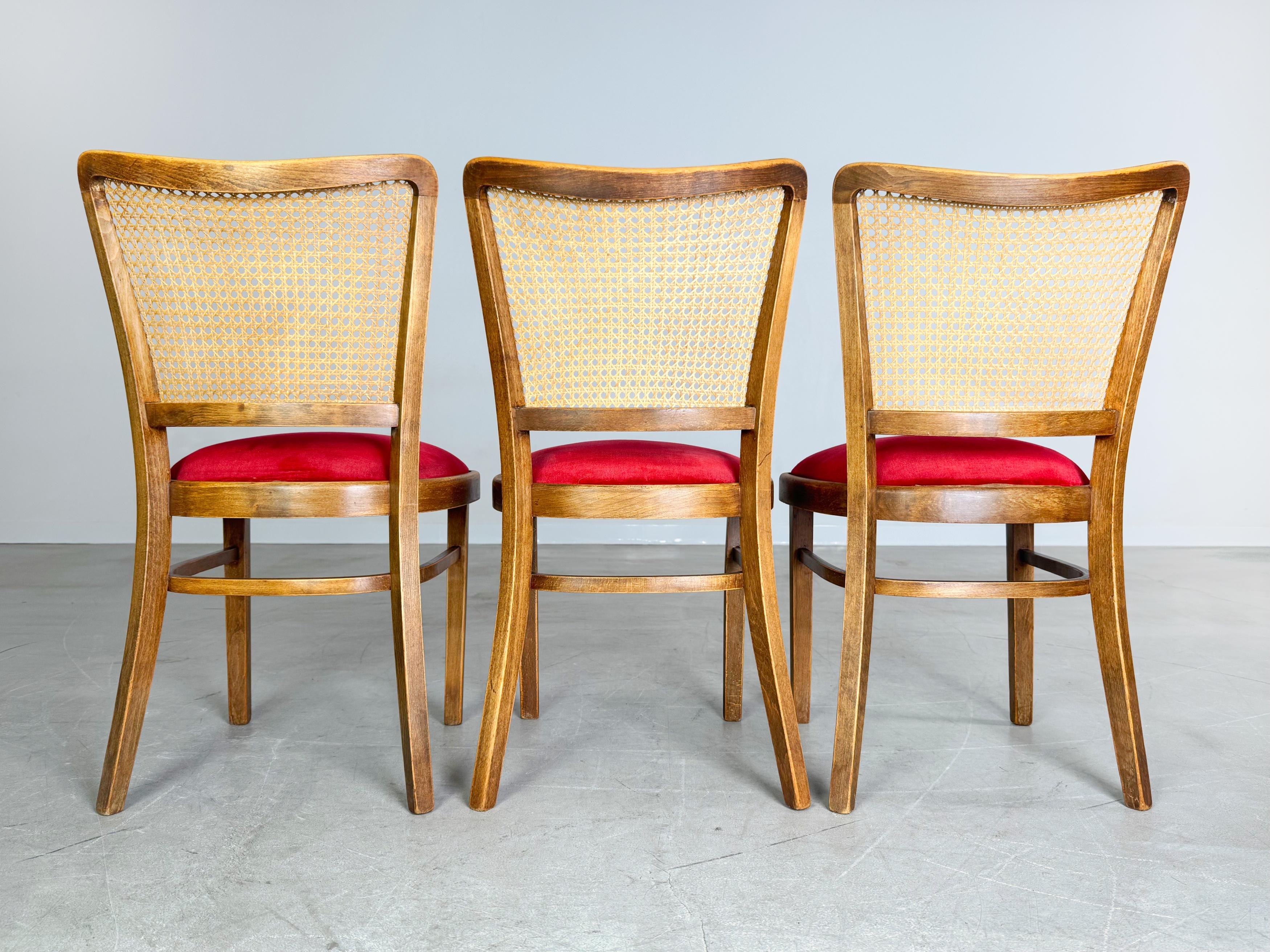 Mid-20th Century Original 3er Set Thonet A811/1 Stühle Josef Hoffmann 1951 gepolstert For Sale