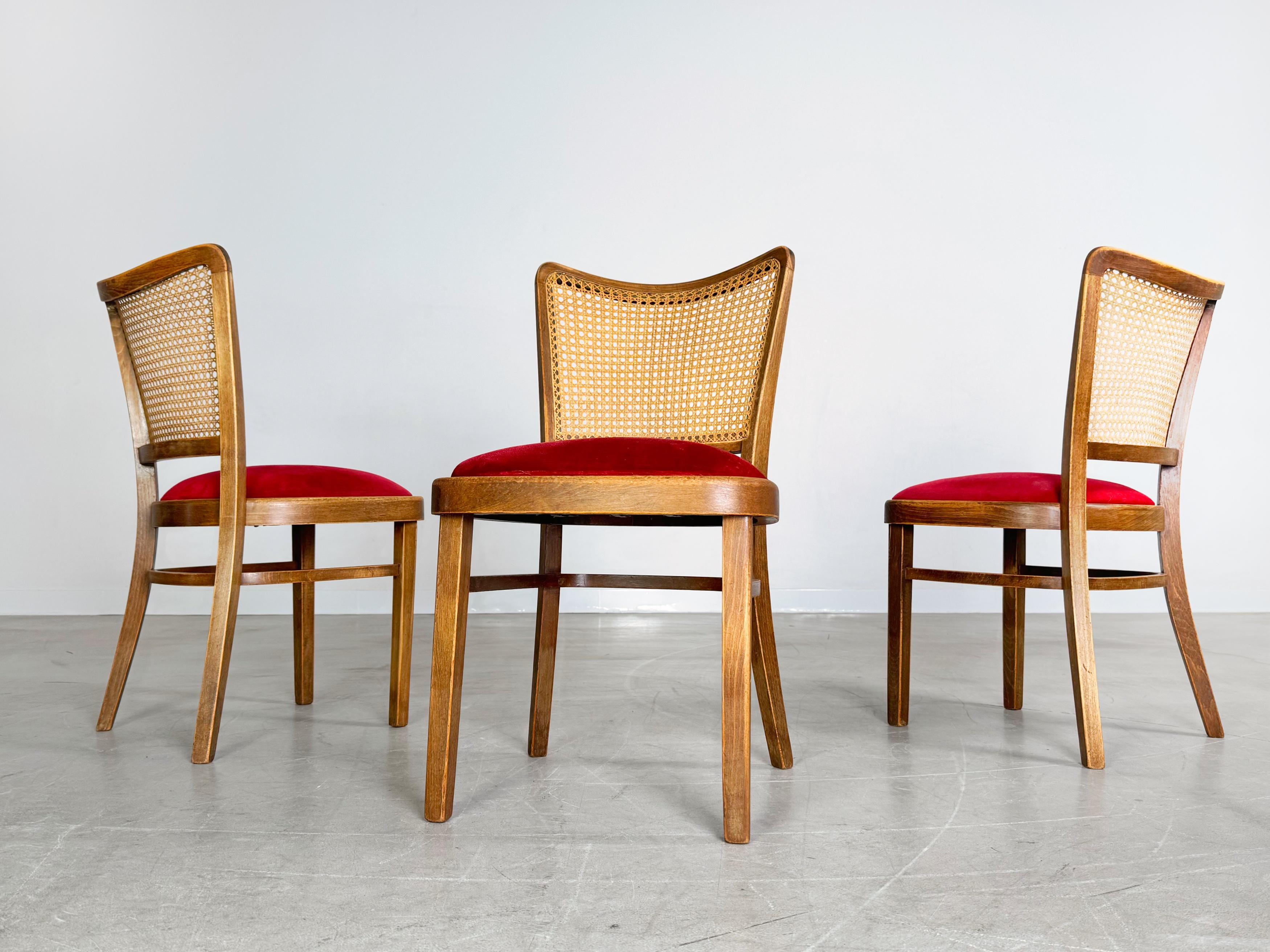 Wood Original 3er Set Thonet A811/1 Stühle Josef Hoffmann 1951 gepolstert For Sale