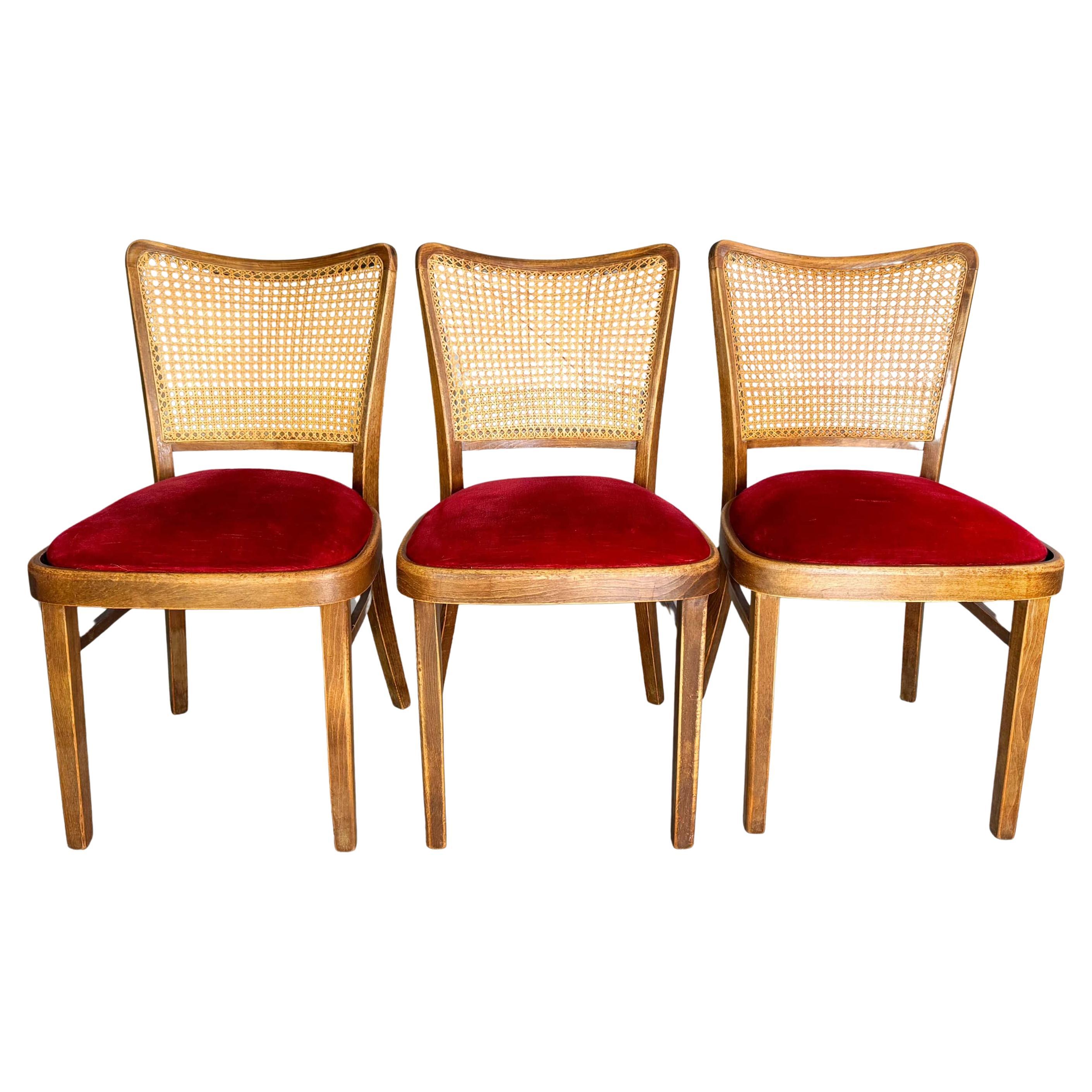 Original 3er Set Thonet A811/1 Stühle Josef Hoffmann 1951 gepolstert For Sale