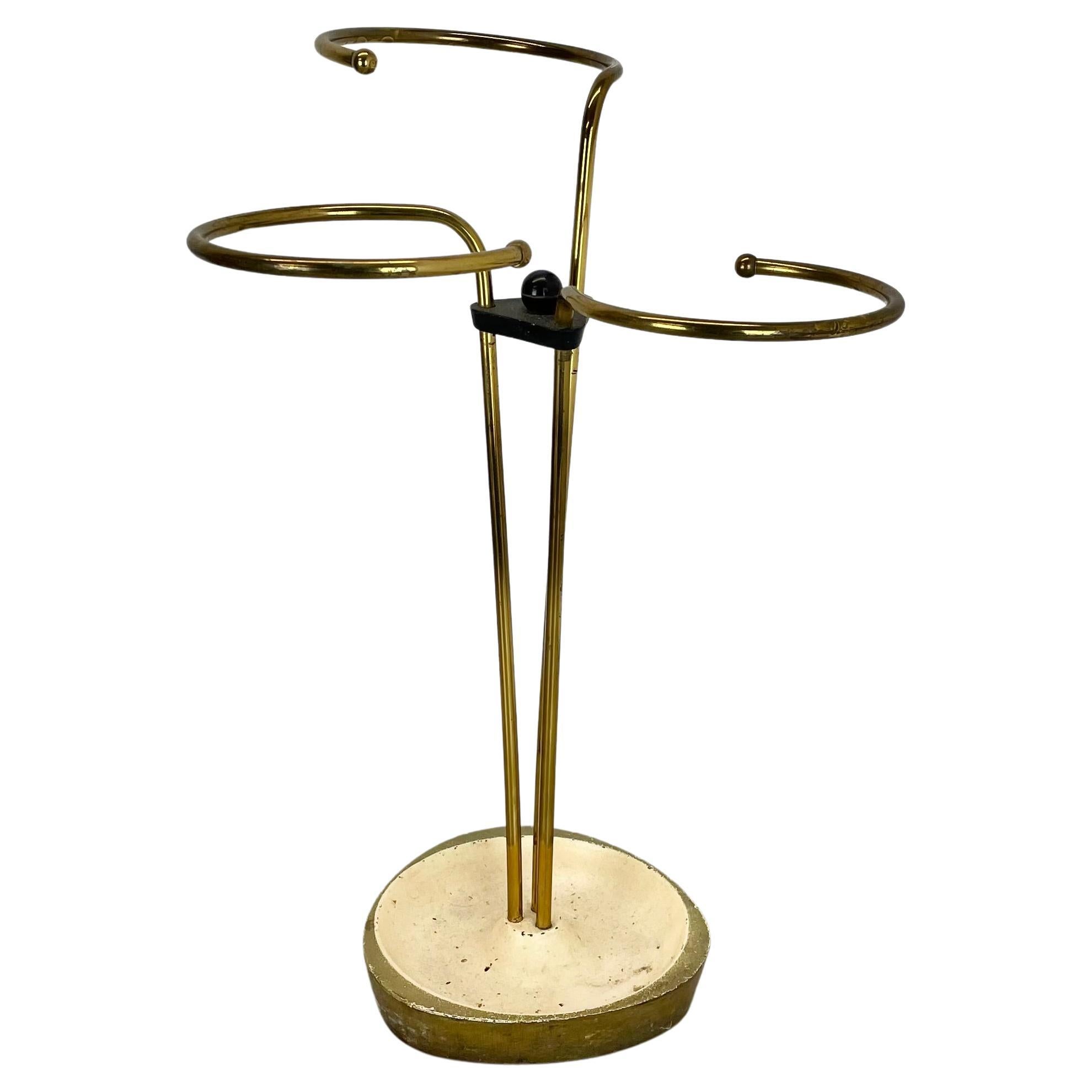 Original 48cm Swirl Metal Brass Modernist Bauhaus Umbrella Stand Germany, 1950s