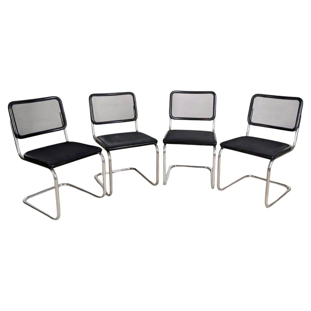 Original 4er Set Thonet Stuhl S32N Netz Mesh Design Freischwinger