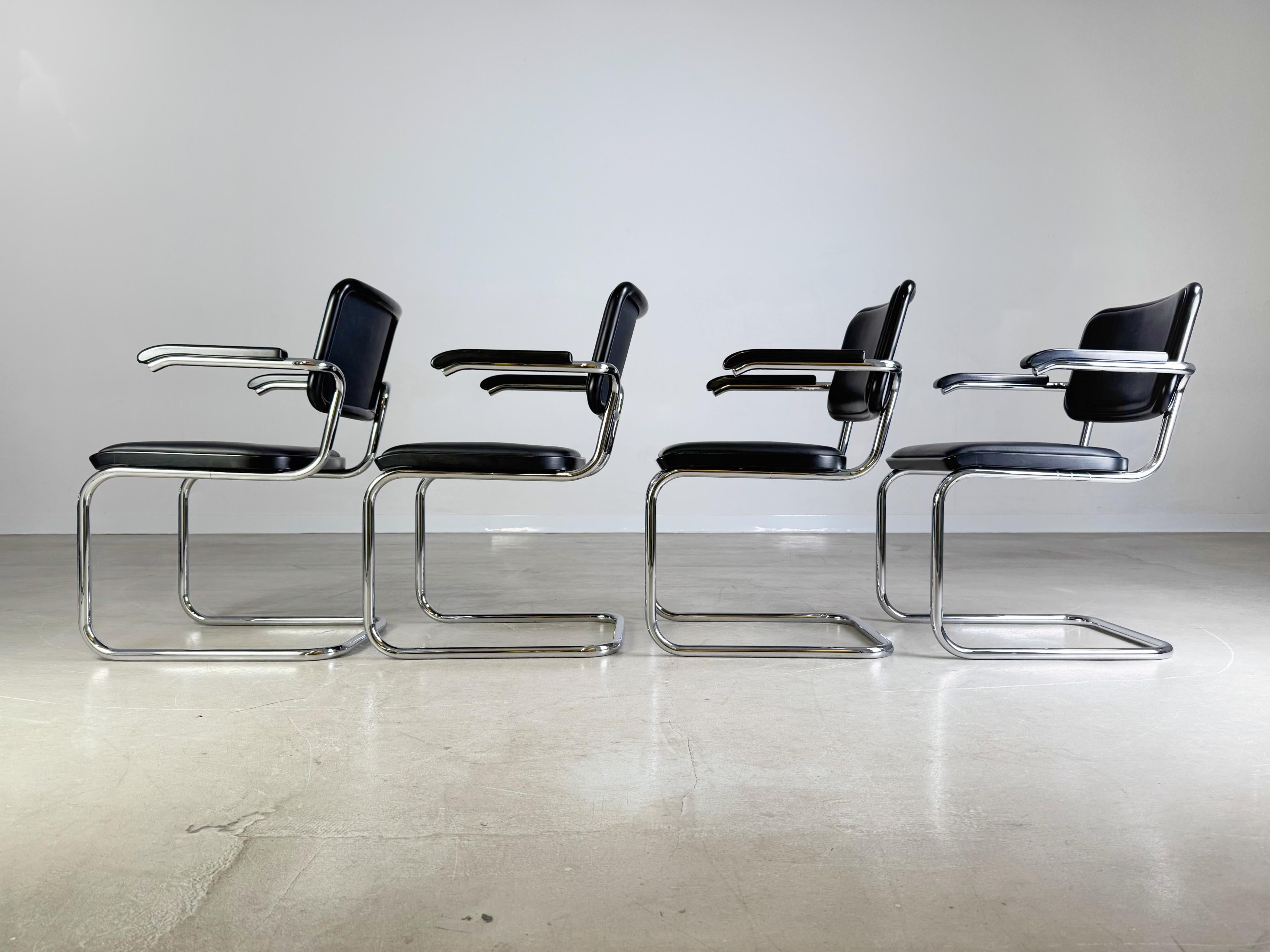 Original 4er Set Thonet Stühle S64 Leder schwarz Marcel Breuer 3