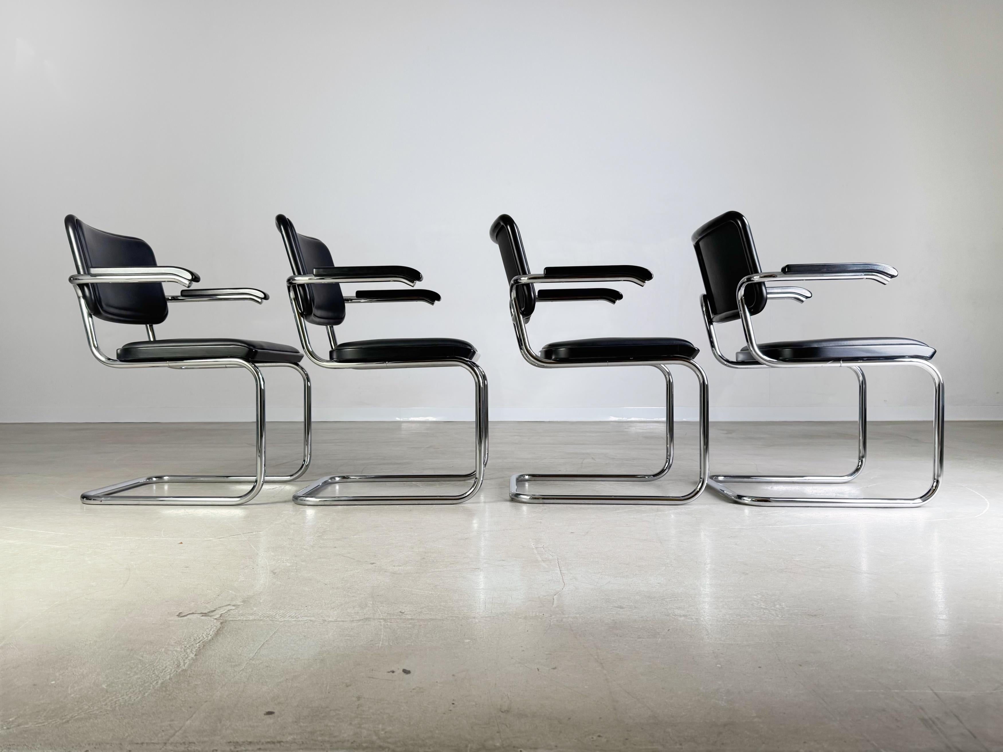 Original 4er Set Thonet Stühle S64 Leder schwarz Marcel Breuer 5