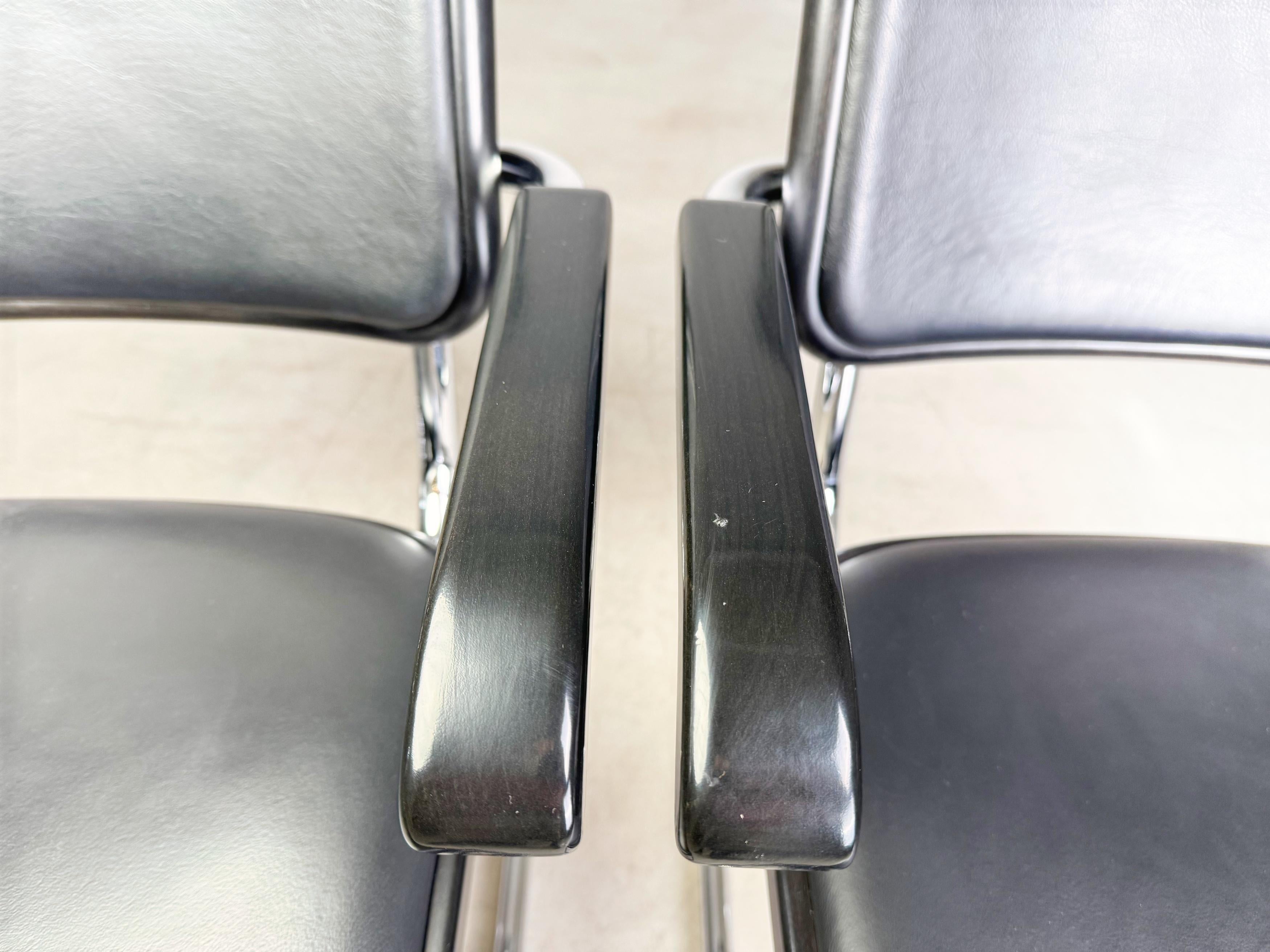 Stainless Steel Original 4er Set Thonet Stühle S64 Leder schwarz Marcel Breuer