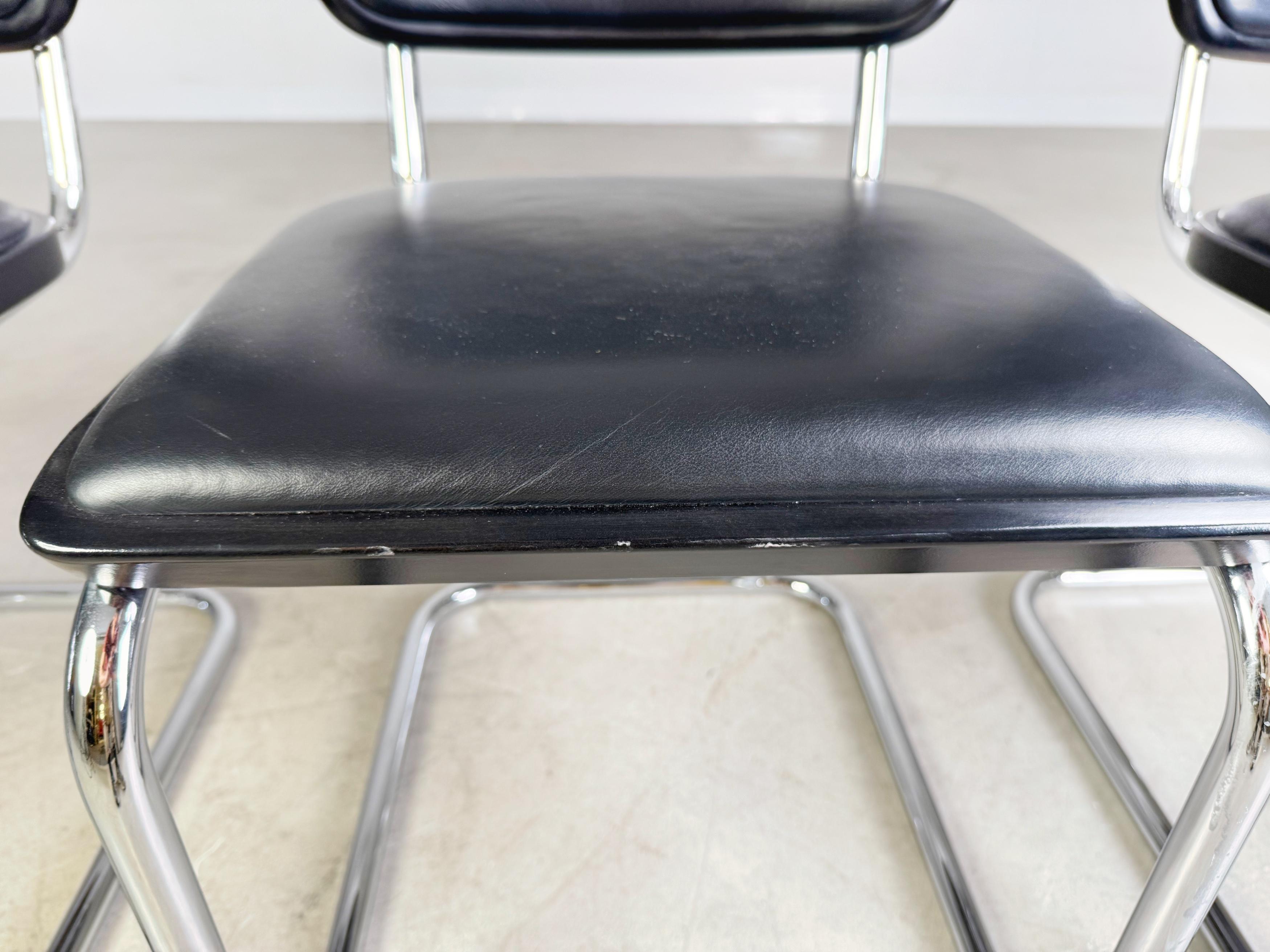 Original 4er Set Thonet Stühle S64 Leder schwarz Marcel Breuer 2