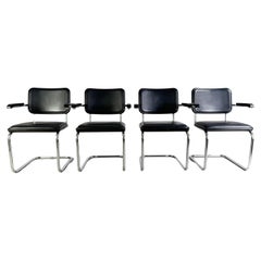 Original 4er Satz Thonet Stühle S64 Leder schwarz Marcel Breuer