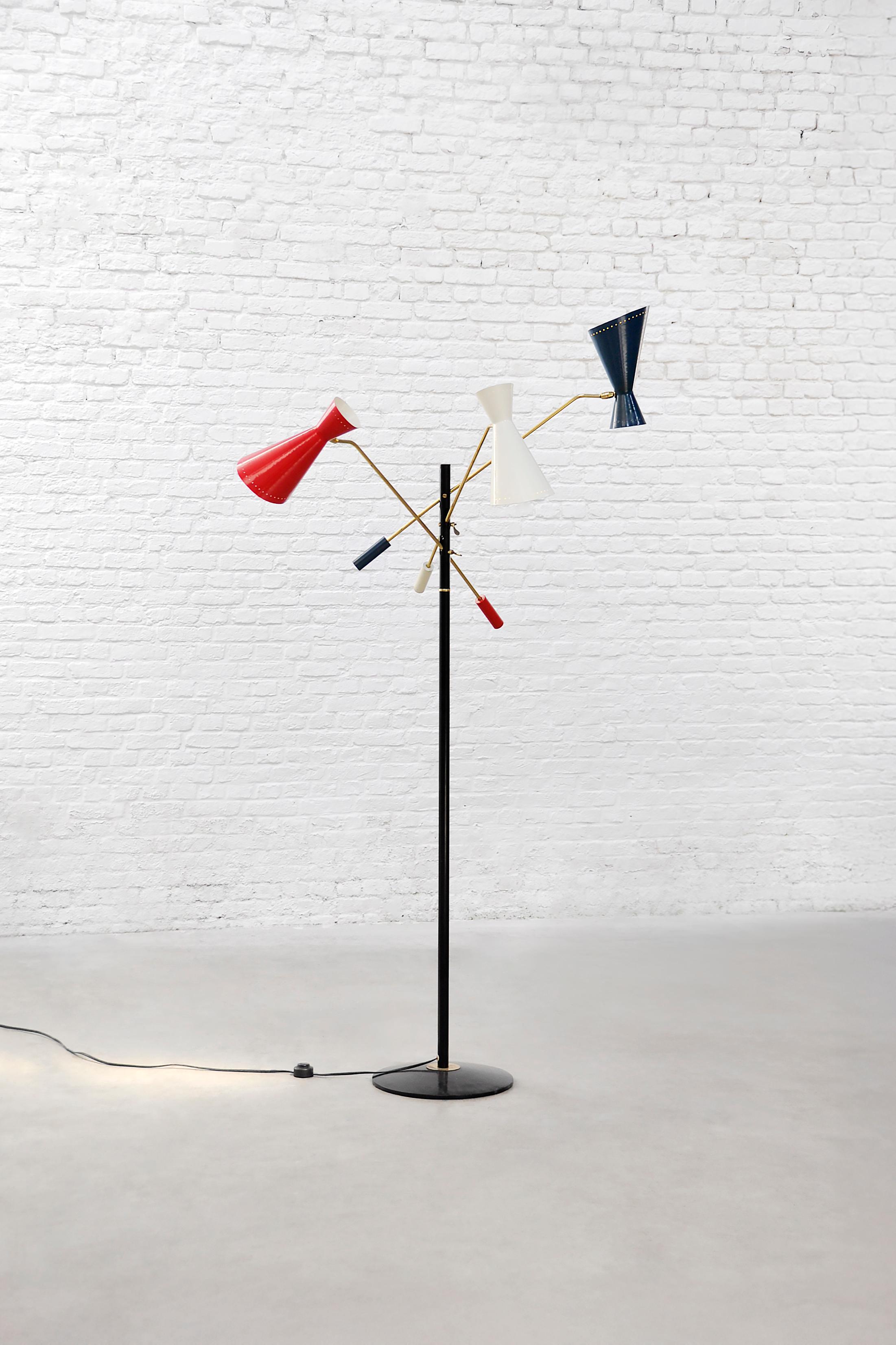 Original 50's Italian Tricolor Counterweight “Diabolo” Floor Lamp For Sale 4