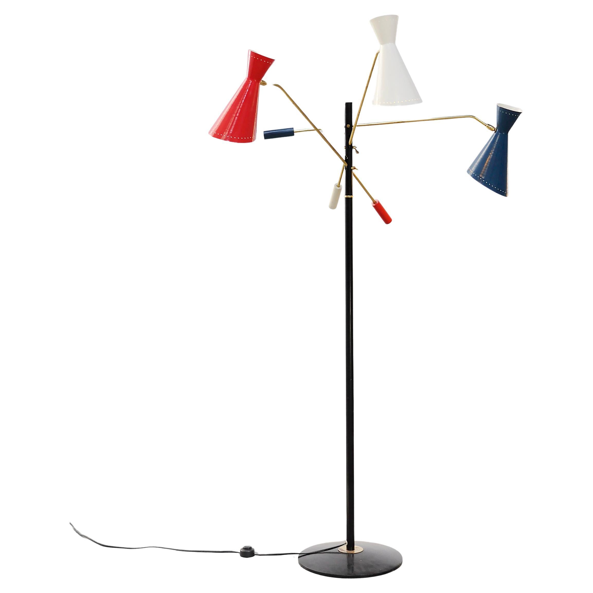 Original 50's Italian Tricolor Counterweight “Diabolo” Floor Lamp For Sale