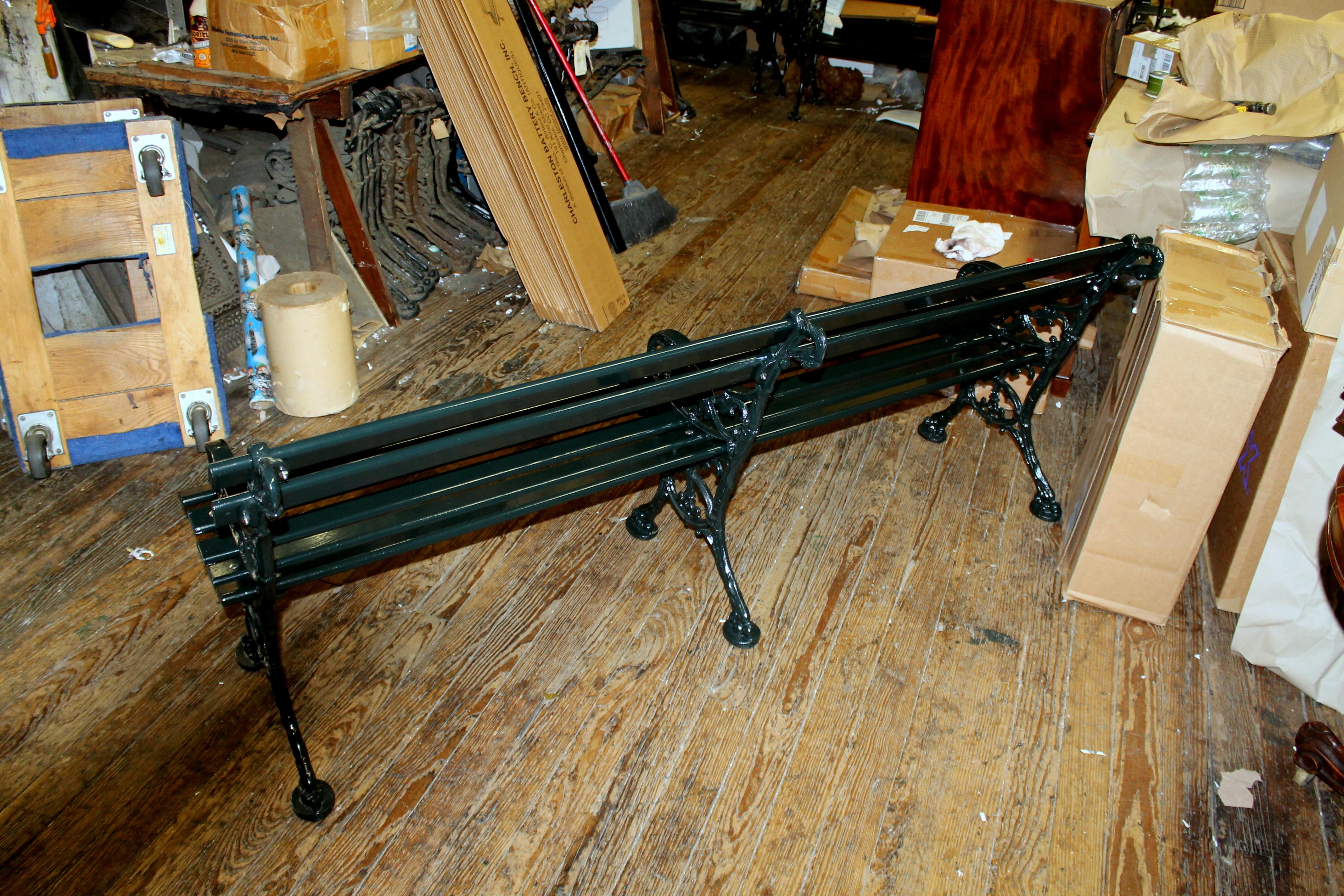 Original Charleston Battery Bench Cast Iron & Painted Cypress, 6 ft. double size For Sale 3