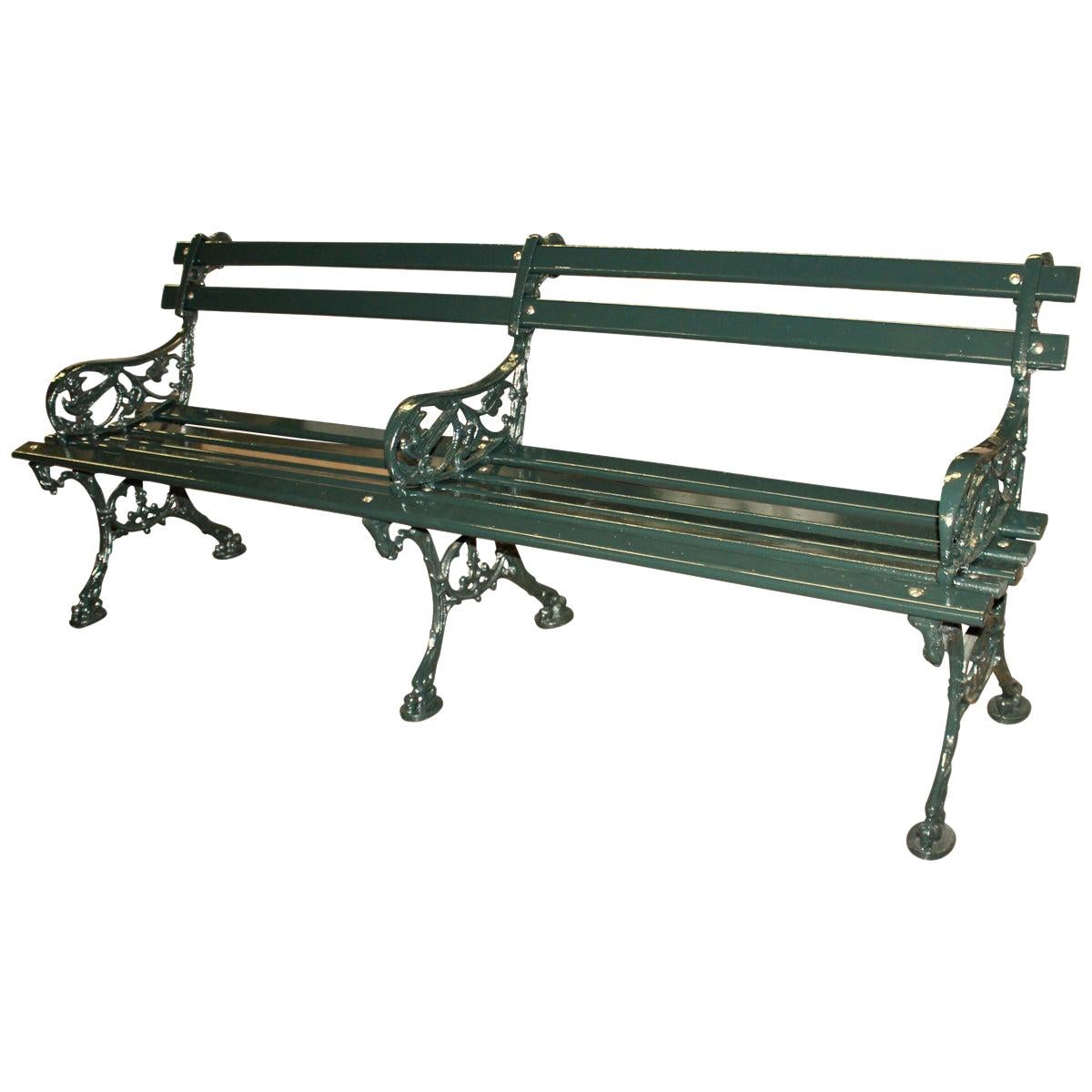 Original Charleston Battery Bench Cast Iron & Painted Cypress, 6 ft. double size For Sale