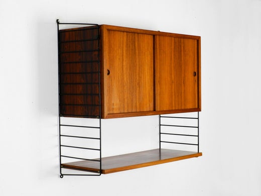 Original 1960s Nisse Strinning Teak String Shelf With Sliding Door