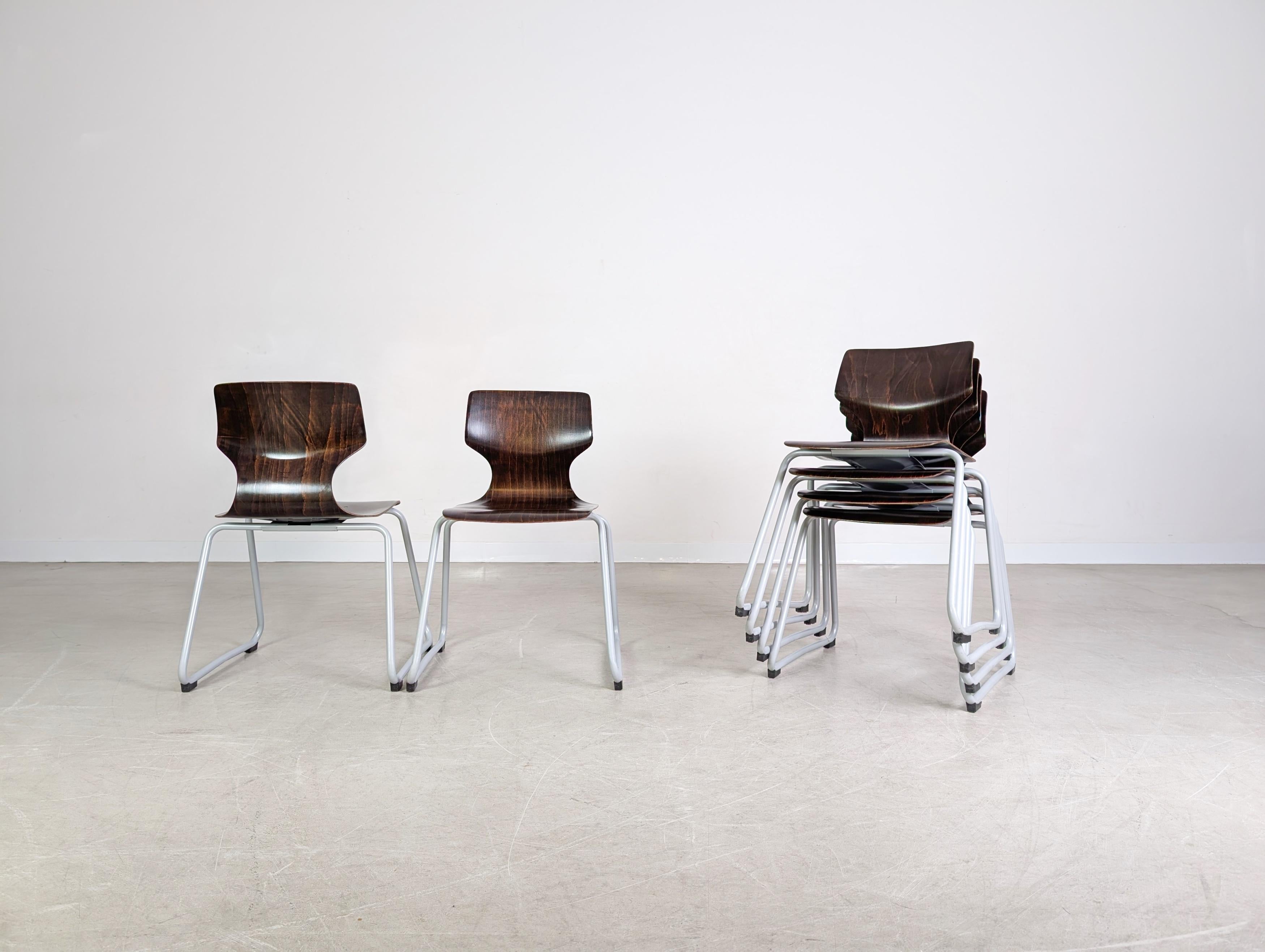 Métal Original 6er Set Adam Stegner Midcentury Pagholzstühle Stuhl ASS en vente