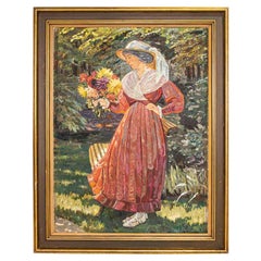 Original 7' Tall Oil on Canvas Portrait of Artist's Wife in Summertime, Signed M