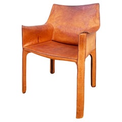 Original 70s Cognac natural Brown Leather Cassina Cab 413 Armchair Mario Bellini