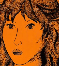 Original 70's Hand Painted Textile Design Gouache Orange & Black Color on Paper