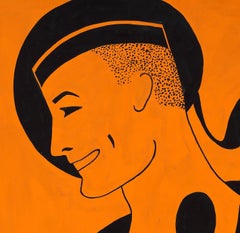Original 70's Hand Painted Textile Design Gouache Orange & Black Color on Paper