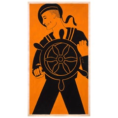 Original 70's Hand Painted Textile Design Gouache Orange & Black Color on Paper