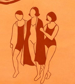 Original 70's Hand Painted Textile Design Rosewood Gouache Color on Orange Paper