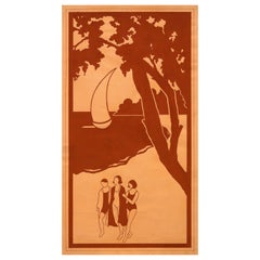 Original 70's Hand Painted Textile Design Rosewood Gouache Color on Orange Paper