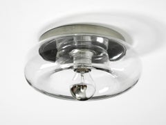 Original 70s round donut wall or ceiling lamp made of transparent glass by Doria