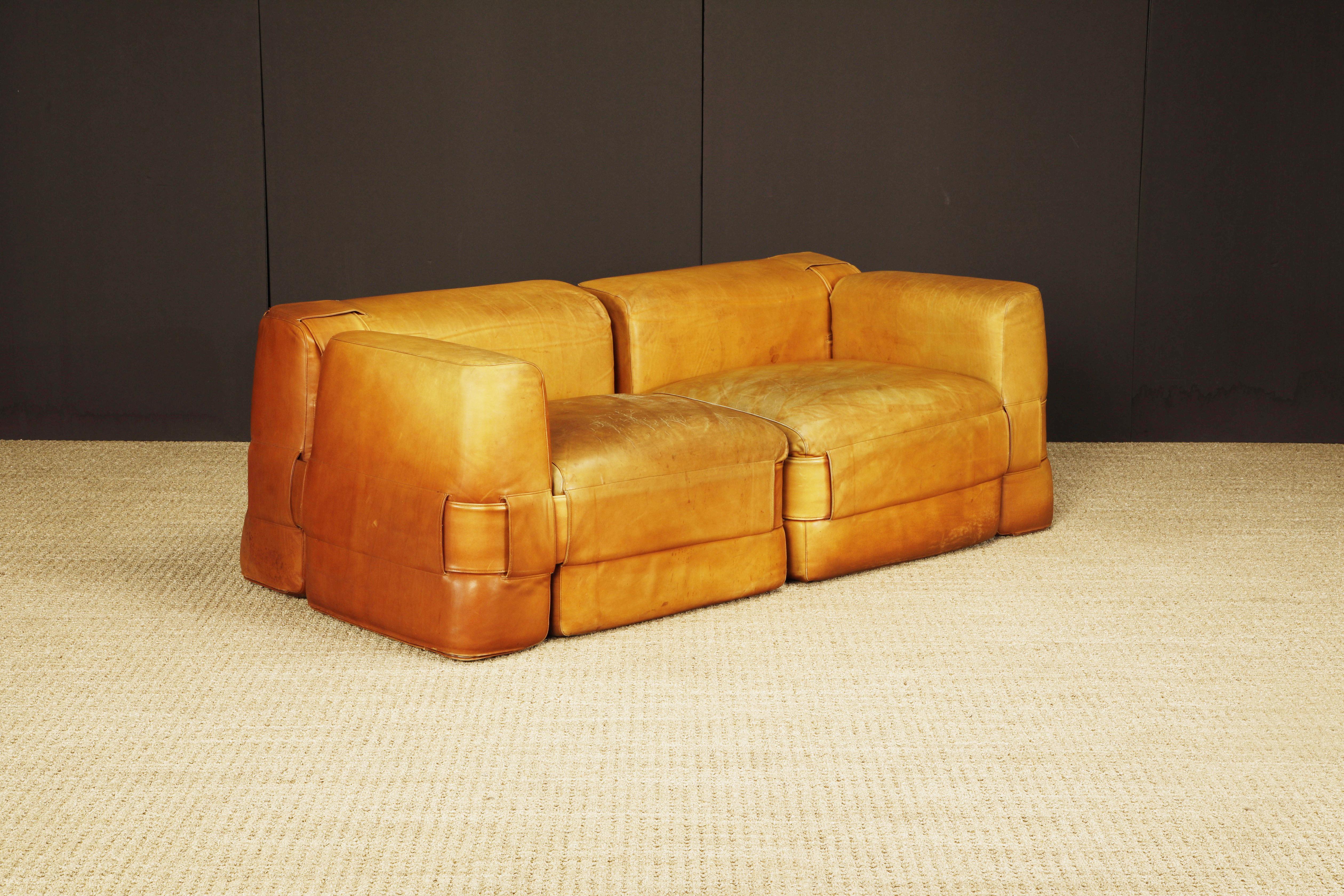 Original 932-Quartet Leather Sectional Sofa by Mario Bellini for Cassina, 1964 In Good Condition For Sale In Los Angeles, CA