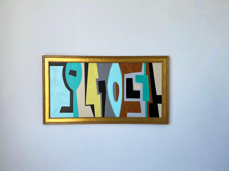 Original large abstract painting by American listed artist Rick Orr. 
This is an acrylic on board, with a gold leaf wood frame. 
Measurements: 53.25” Wide, 29.25” High. 1.25” Deep. 