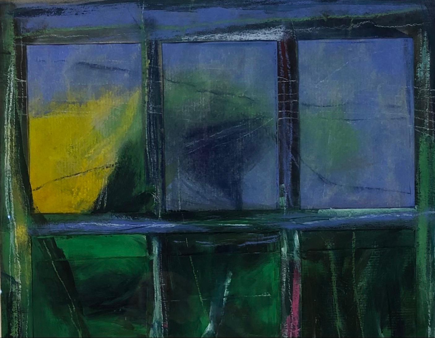 Peint à la main Composition abstraite originale de C. Azuelos, fenêtre imaginaire en vente