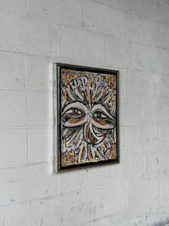 Tableau vintage sur toile encadrée, de style expressionniste abstrait, à la texture originale
