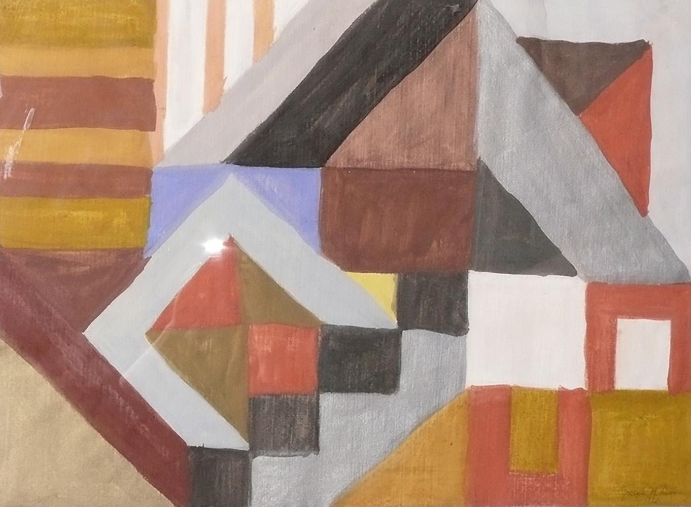 Abstraktes Gouache-Gemälde von Joseph Dunn, Amerikaner, ca. 1990er Jahre. Es misst gerahmt beeindruckende 33,5