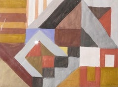 Original Abstrakte Gouache-Gemälde 33" x 25" Joseph Dunn Bunte Geometrische