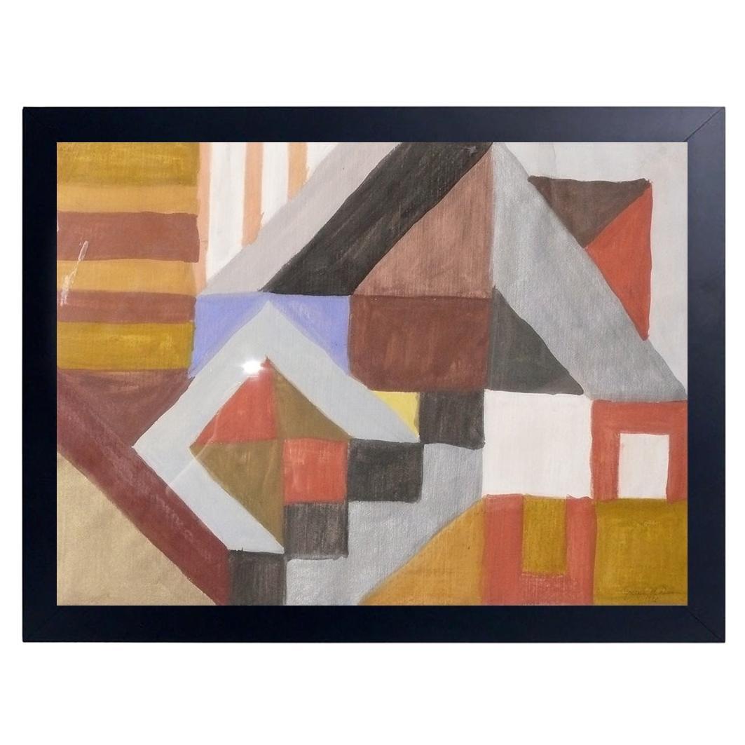 Original Abstrakte Gouache-Gemälde 33" x 25" Joseph Dunn Bunte Geometrische