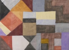 Original Abstract Gouache Painting Joseph Dunn Colorful Geometric Art