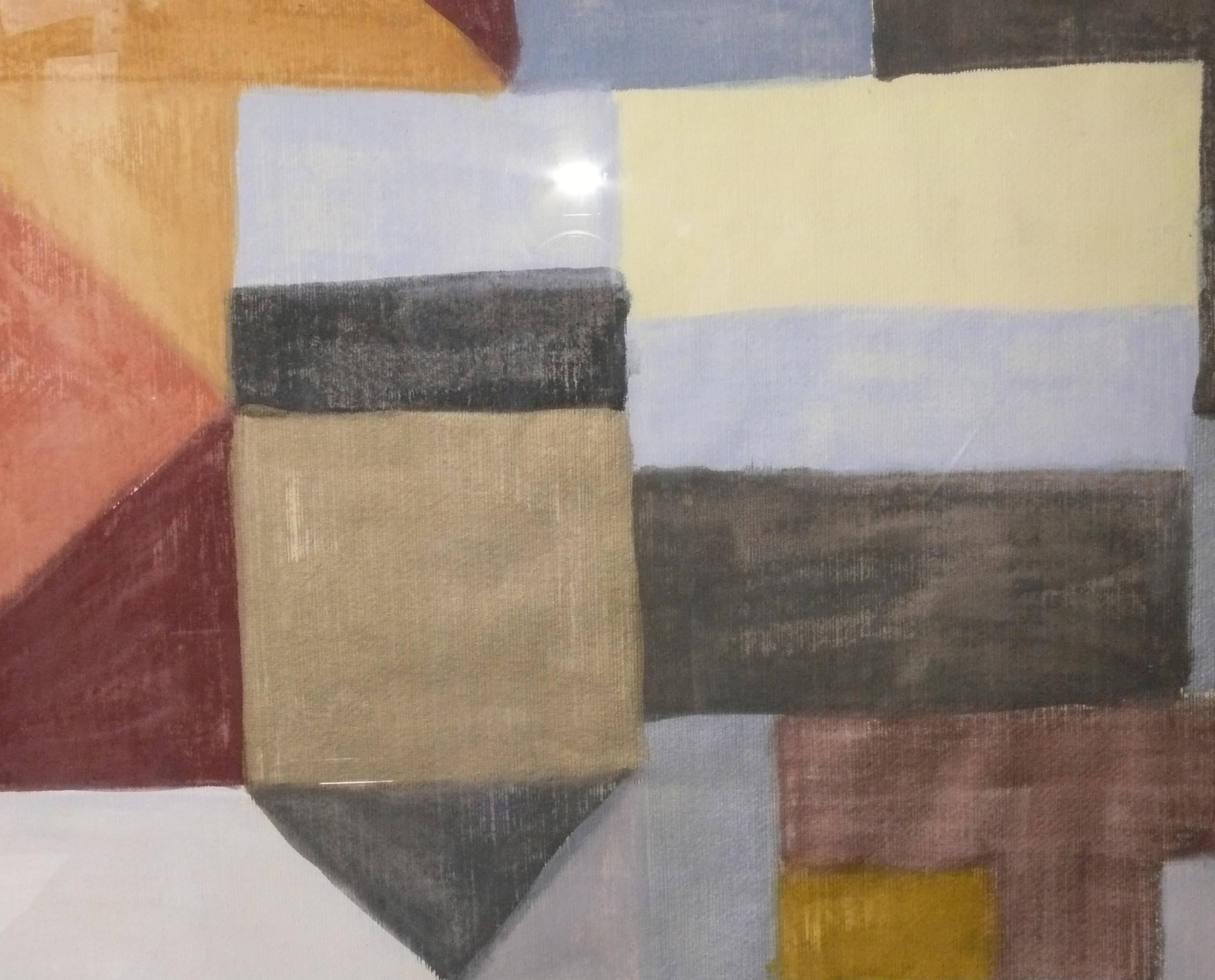 Original Abstrakte Gouache Malerei Joseph Dunn Bunte Geometrische Kunst (Moderne der Mitte des Jahrhunderts) im Angebot