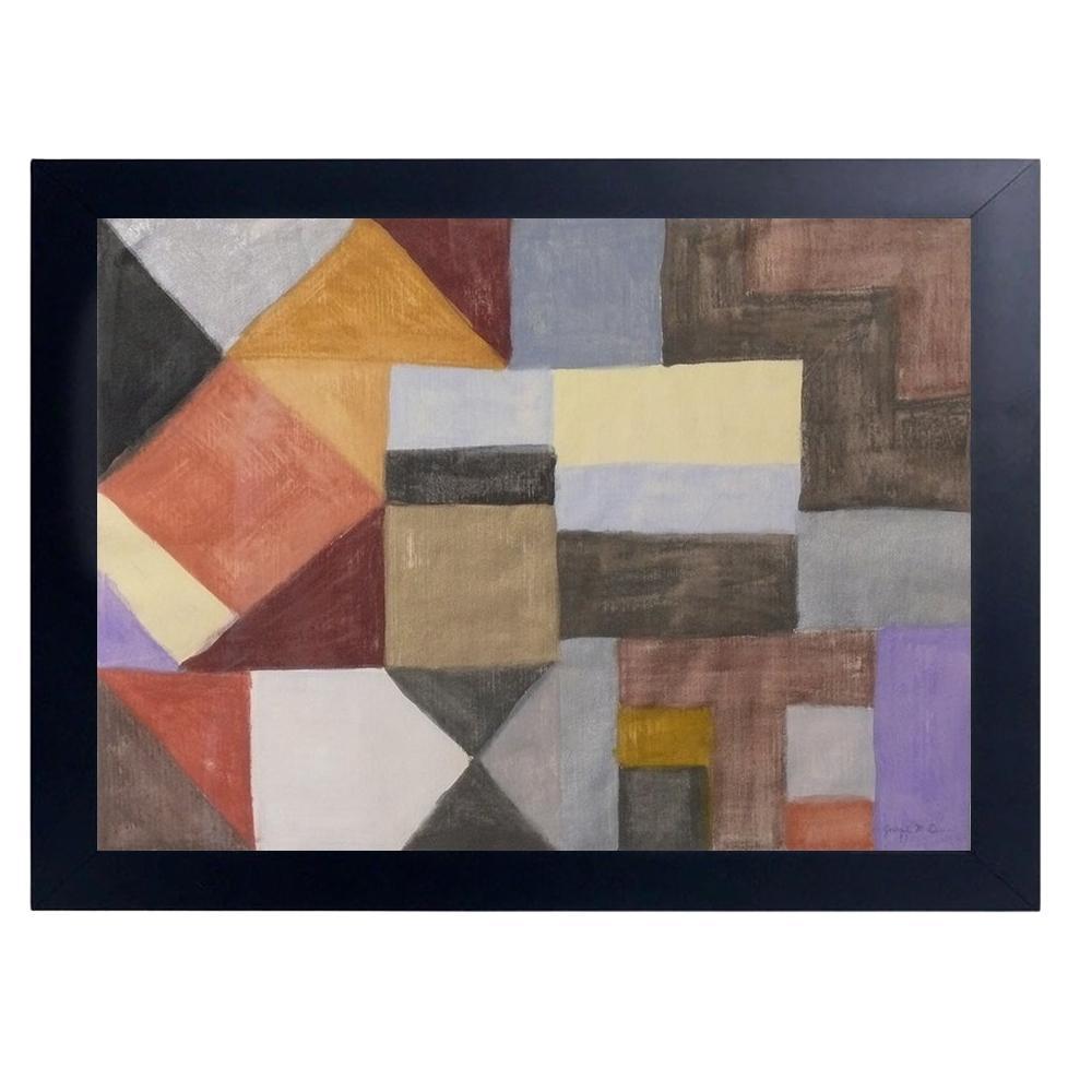 Original Abstract Gouache Painting Joseph Dunn Colorful Geometric Art