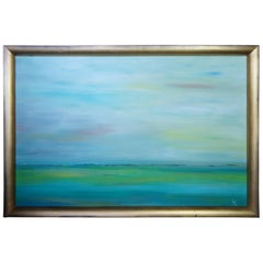 Original Abstract Impressionist Seascape Oil Painting Modern Frame Signed LE