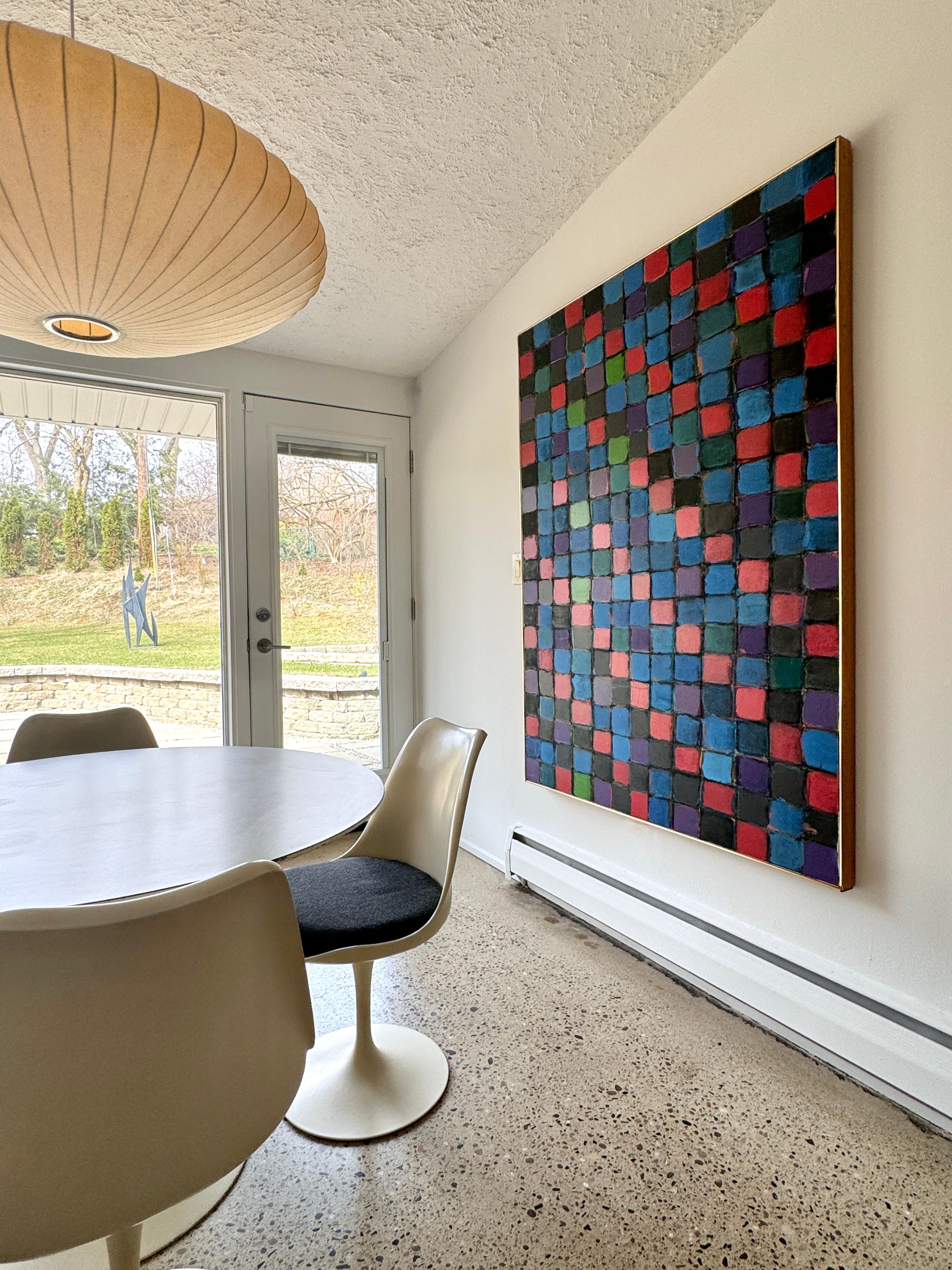 Mid-Century Modern Mid Century Modernist Abstract Colorful Checkerboard Painting by Harold Feist